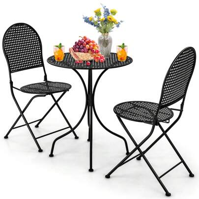 Homasis 3 PCS Patio Bistro Set All-Weather Metal Table & Chair Set For 2 Person Modern Furniture Set