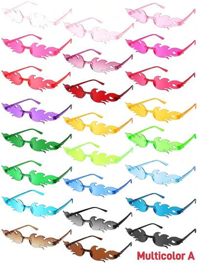 20/12 piezas Juego de gafas de moda sin marco con llama, unisex, adecuado para Año Nuevo, Día de San Patricio, fiesta de playa de verano, accesorios de boda, Halloween y otras ocasiones (colores aleatorios)