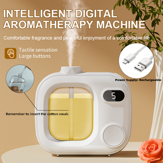 1 件可充电超声波香薰机、加湿器、空气清新剂、空气净化器、除臭剂、智能数字显示屏、5 种可调模式、桌面或壁挂式