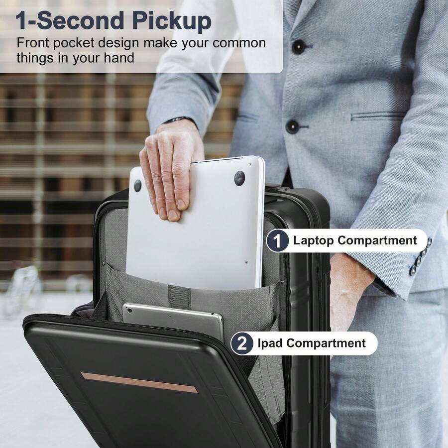 20 "Carry-On Luggage, ABS PC Expandable Suitcase With Front Laptop Pocket, Hardside Luggage With Wheels, Red - Black - View 1
