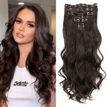 Extensiones de cabello sintético, set de 7 piezas con 16 clips, de color marrón mezclado con rubio, ondulado largo, resistente al calor, para uso diario, de fiesta y vacaciones de las mujeres