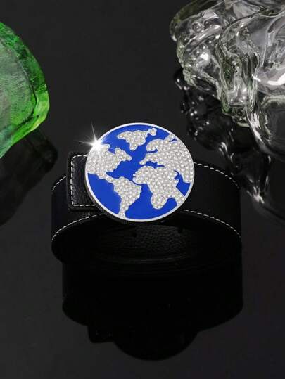 1pc Miami Hip Hop Circular Men Belt, Punk Street Style Metal Crystal Buckle Waist Belt, A Fashionable Gift For Boyfriend