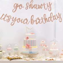 宝贝，生日快乐横幅，嘻哈主题闪亮生日快乐横幅，说唱主题生日快乐标牌，男女生日派对用品 - 金色 - 查看 6