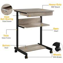 Alden Design Rolling Computer Desk With 2 Storage Shelves And Drawer, Black - Rustic Gray - View 8