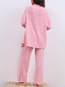 3pcs/Set Soft Constellation Printed Women Pajama Set, Spring New Arrival - Pink - View 2