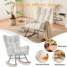 Nursery Rocking Chair, Upholstered Teddy Bear Nursing Chair For Breastfeeding, Modern Glider Rocker Chair For Baby Nursery (White) - 白色 - 查看 6