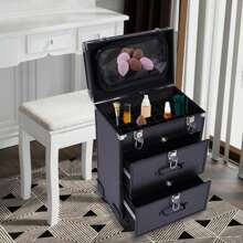 kangten Rolling Makeup Train Case Cosmetic Professional Trolley Makeup Storage Organizer - Black - View 11
