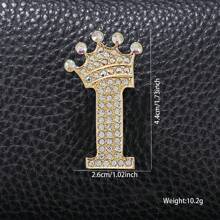 1pc Rhinestone Embellished Crown Shape 26 English Letters Versatile Badge Brooch Pin, Fashion Accessory For Men & Women Suits - Gold - View 20