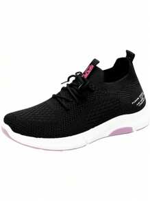 Tenis Deportivos Con Suela Blanda Transpirable Para Mujer,Mujeres de Malla Transpirable Zapatos Casuales de Tenis, Mocasines planos informales y transpirables de punto para mujer,Los Zapatos de Cuña de las Mujeres,Zapatos de Senderismo de las Mujeres, - Negro - Ver 3