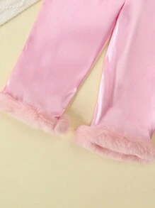 Set di pigiama da ragazza con maglietta a maniche lunghe e pantaloni, colore rosa