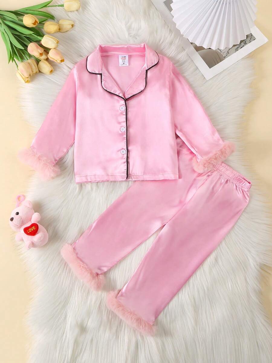 Set di pigiama da ragazza con maglietta a maniche lunghe e pantaloni, colore rosa