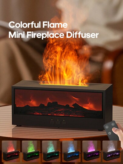 kinscoter 1PC USB 150ml Mini Fireplace Diffuser Ultrasonic Flame Humidifier Portable Bonfire Essential Oil Aromatherapy Diffuser With LED Night Light & Remote Control For Home Office Gifts