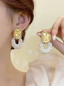 5pcs/Set Vintage Hollow Butterfly & Faux Pearl Oval Earrings, Asymmetrical Asymmetrical Stud Earrings, Minimalist Style, Suitable For Women Daily & Holiday Wear - Set a - View 5