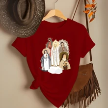 T-Shirt Blouse Christian Religious Catholic Saints 100% Cotton Comfortable - 鏽棕色 - 查看 4