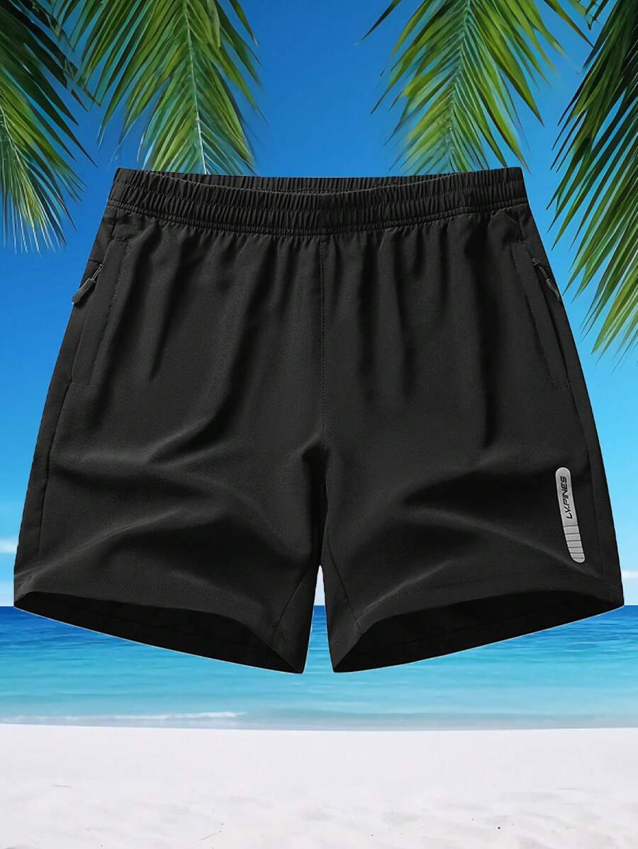 Men's Drawstring Waist Sports Shorts, Outdoor Casual Running Pants, Spring/Summer - Black - View 1