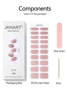 JKNART 20 pièces Autocollants pour ongles semi-durcis, autocollants pour ongles en gel UV, autocollants pour ongles semi-durcis, autocollants pour ongles en gel doux de 2ème génération, imperméables, nécessitent un durcissement à la lampe, autocollants pour ongles de couleur nude semi-durcis