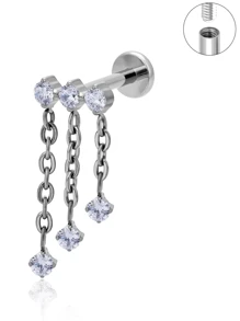 1PC Titanium Internally Threaded Waterdrop Dangle Labret Double Chain Dangle Top Helix Cartilage Piercing Ear Tragus Daith Earrings Jewelry