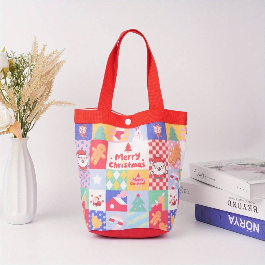 Santa Claus Gift Christmas Handbag, Red/Green Christmas Gift Bag With Button, Merry Christmas Treat Bag, New Year's Gift