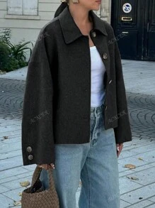 Women's Fashionable And Casual French Style Design Single Breasted Short Style With A Loose Collar Woolen Coat