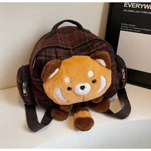 Mignon petit sac à dos de poupée de raton laveur sac à dos d'ours de bande dessinée sac d'ours de poupée amusant - Marron - Voir 4