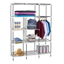 New Utility Closet Holder Storage Wardrobe Clothes Rack Shelves Cabinet Brown