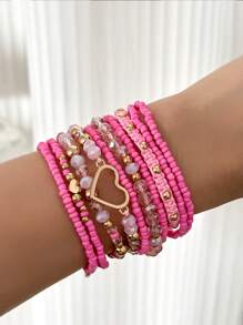 10pcs/Set Handmade Bohemian Beaded Heart Bracelets Jewelry Set For Women
