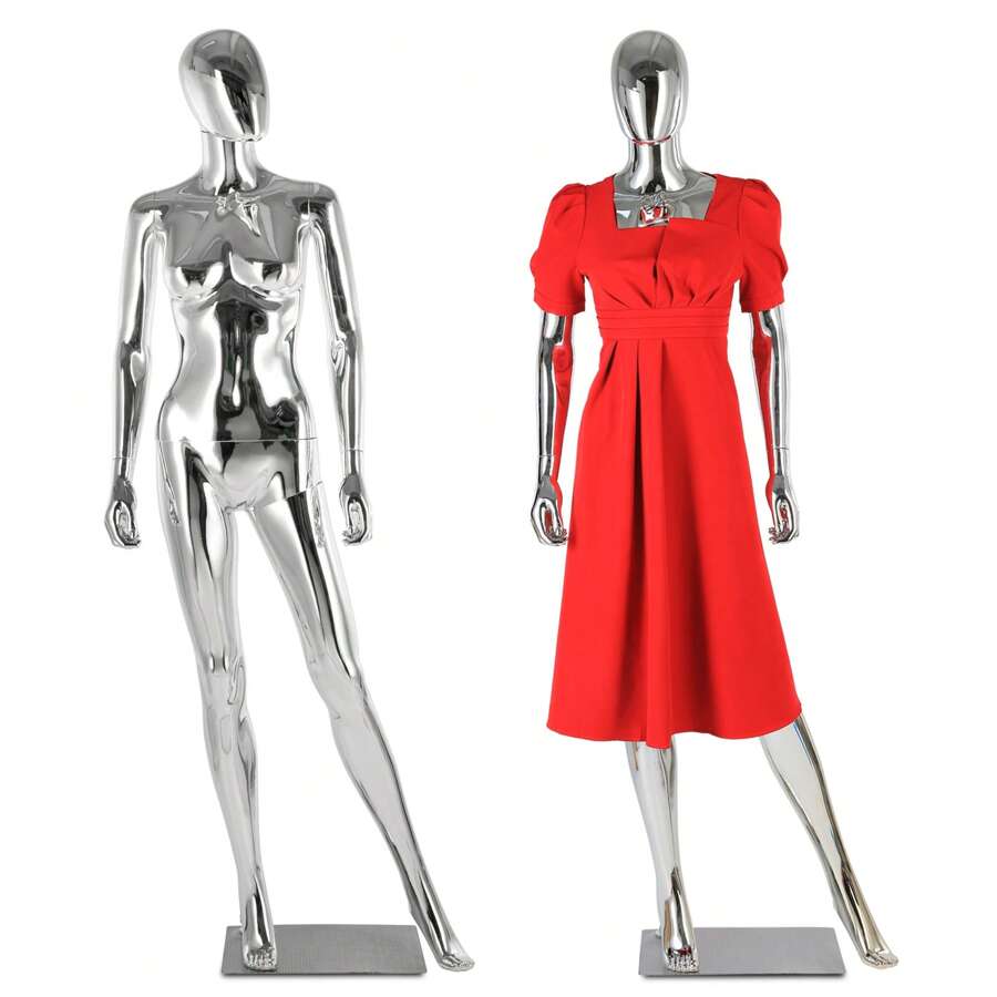 Female Mannequin Full Body Silver - 70" Detachable Woman Dress Form Mannequins Realistic Metal Base For Clothing Shops - Silver - View 1