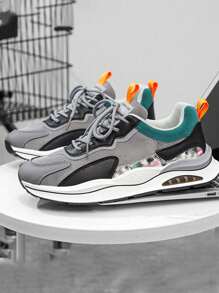 Zapatillas deportivas de moda para hombre de color sólido,Ligeras y transpirables de malla de tela,Tenis Hombre Casuales de Moda Fashion, diseño de suela elástica antideslizante de alta amortiguación para una mejor protección de los pies,  talón suave y cómodo para proporcionar estabilidad, adecuadas para caminar, deportes al aire libre, correr, hacer ejercicio, fitness, fiesta, fiesta, uso diario. Correr, hacer ejercicio, fitness, - Gris - Ver 4