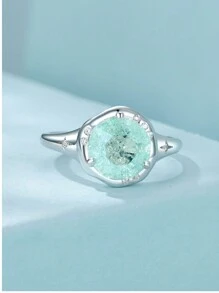 WOSTU 1pc 925 Sterling Silver Exaggerated 12mm Rainbow Crystal CZ Ring, Suitable For Women And Girls, Colorful Star Ring, Wedding Party Gift - Green - View 5