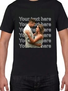 定制个性化男士休闲宽松圆领 T 恤 - 添加您自己的图像（家庭照片/自拍/宠物照片/朋友照片/情人照片/女朋友照片/礼物/情侣徽标/丈夫或男朋友的可定制 T 恤）和您的文字来设计您的个性化印花 T 恤