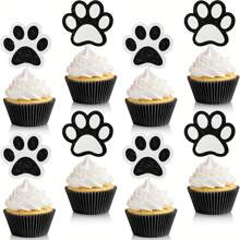24 chiếc đầu bánh cupcake hình bàn chân chó lấp lánh - Đen & Trắng, hoàn hảo cho tiệc sinh nhật & trang trí bánh - Nhiều màu - Xem 6
