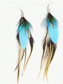 2pcs Colorful Natural Feather Long Earrings For Women - Turquoise - View 9