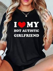 Camiseta 100 % algodón con la frase "Amo a mi novia autista sexy, amo a mi novia autista" - Negro - Ver 1
