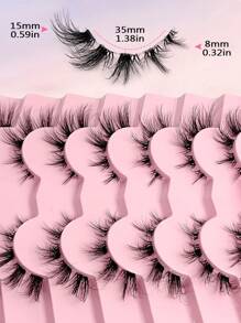 Asiteo 7 Pairs 3D Cartoon Transparent False Eyelashes, Natural Thin Faux Mink Lashes, Fluffy Curly Cat Eye Fake Eyelashes - 黑色 - 查看 4