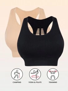 مجموعة من قطعتين من صدريات رياضية مبطنة للنساء ذوات الحجم الكبير ، مُريحة وسهلة الارتداء والخلع ، ذات تطريز ناعم - متعدد الألوان - مشاهدة 1