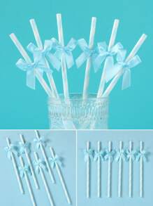 16支/8支装蝴蝶结纸吸管，粉色、绿色、银色、金色、紫色、浅蓝色一次性吸管，生日派对餐具，婚礼新娘礼物，性别揭晓派对装饰，房间和餐桌装饰，杯子装饰礼品，一次性餐具 - 彩色 - 查看 7