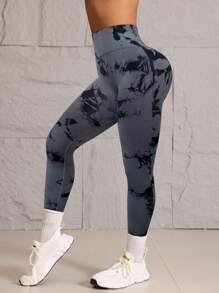 1pc Seamless High Waist Solid Color Yoga Leggings - Black - View 4