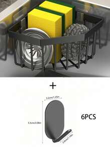 1pc Kitchen Sink Corner Sponge Storage Basket Plus Drainage Rack - Black - View 15