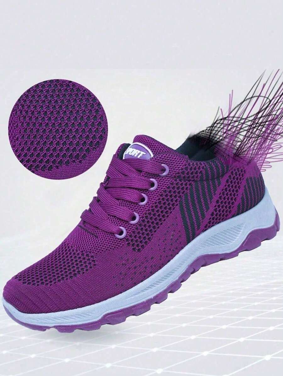 Tenis Sin Cordones Casuales para Mujer, Zapatos de Piso Ligeros y Cómodos de Malla, Calzado Antideslizante con Estilo para Caminatas y Uso Diario - Morado - Ver 1