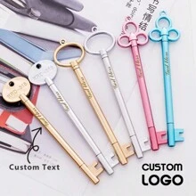1pc/5pcs/10pcs Retro Key Shaped Neutral Pen, Customized Logo/Name Laser Engraving, Stationery, Learning, Office, Signing, Student, Teacher Gift Pen - Multicolor - View 2