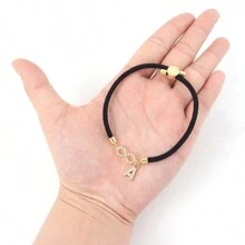 1pc Classic Fashion Gold Color Pave Zirconia Infinity Symbol Initial Adjustable Rope Bracelet For Women - Black - View 3