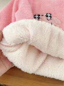 M.Dian xi 2025 Autumn/Spring Children Cartoon Sweater, Girls Round Neck Thick Faux Cashmere Knit Pullover