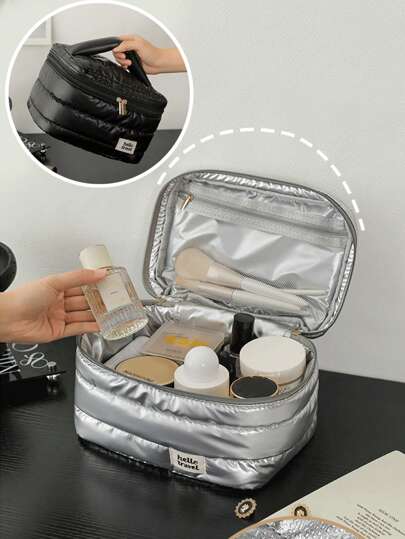 Bolsa cosmética portátil de alta capacidad, organizador de artículos de tocador de viaje, bolsa de tocador, bolsa de lavado, bolsa de viaje de tocador, bolsa de almacenamiento de maquillaje, bolsa de playa, artículos esenciales de vacaciones, suministros escolares, artículos esenciales de viaje, damas para la universidad, dormitorio, baño, vuelta al cole