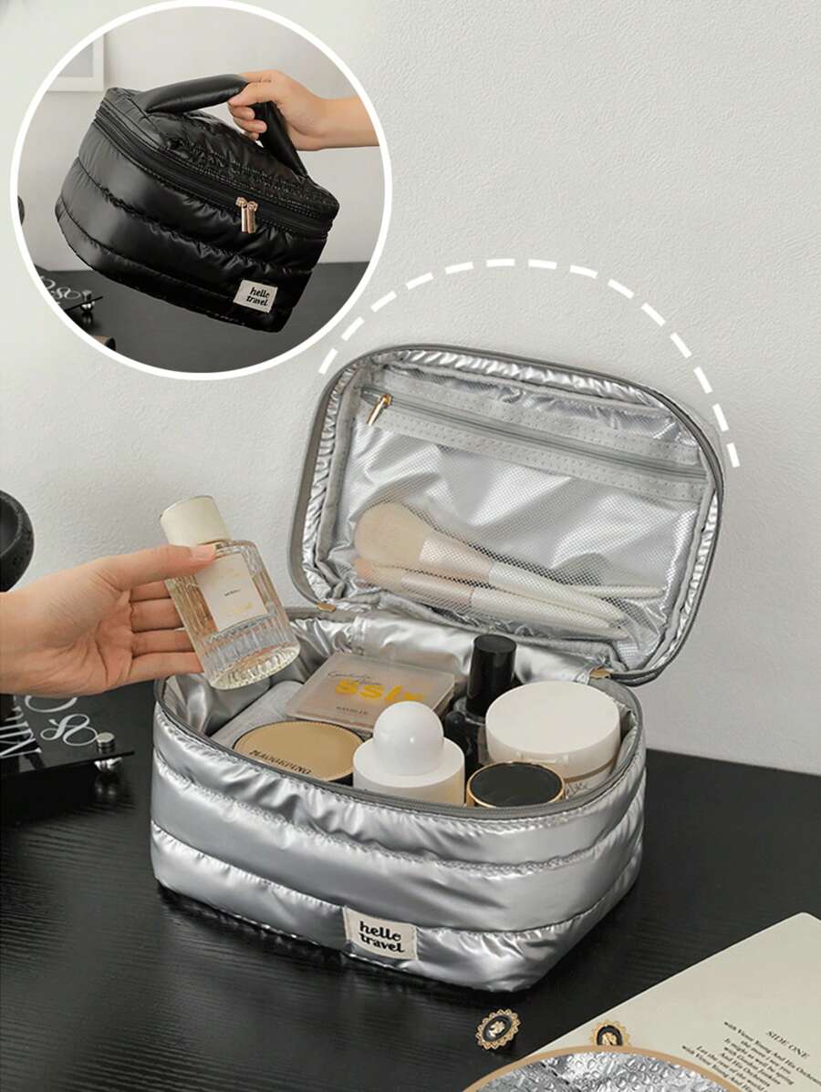 大容量便携式化妆包，旅行洗漱用品收纳包手提包洗漱包洗漱包洗漱旅行包化妆收纳包沙滩包度假必备学校用品旅行必备女士大学宿舍浴室返校用品 - 彩色 - 查看 1