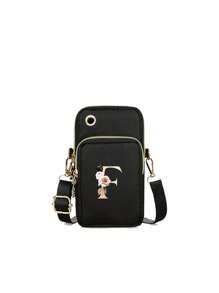 1pc Casual Letter & Flower Pattern Shoulder Bag,All-Match VersatileCrossbody Bag & Mobile Phone Bag