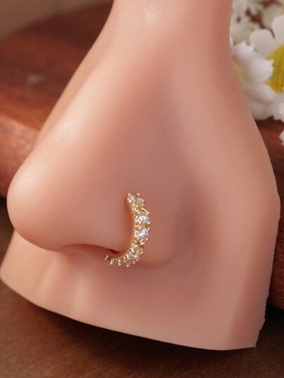 KARYOKO 1 Stück Mode-Nasenpiercing aus kubischem Zirkonia für Damen & Mädchen - goldfarben / silbrig geflochtenes Ewigkeitsdesign Creole, 8 mm, Nasen-Piercing Schmuck, Geschenk für Teenager, unisex