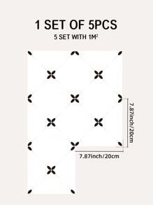 5/12pcs Thickened Frosted Anti-Mold Kitchen Tile Stickers, Simple Black & White Prints, Waterproof And Anti-Slip, Home Decoration Wall Decals, 7.87 X 7.87 Inches - Multicolor - View 5