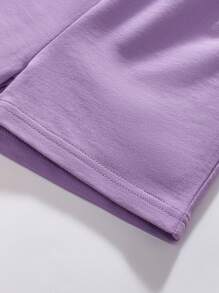 Cute Young Girls 2pcs/Set Cartoon Rabbit Print Summer Children Outfit, Suitable For Daily Wear - Purple - View 7