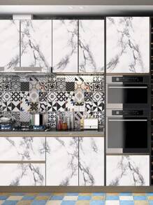 1 Roll 118.11in/39.37in Faux Black & White Marble Thickened Waterproof Wallpaper, Kitchen Renovation Waterproof & Washable Removable Self-Adhesive Tile Wall Paper, Black & White Granite Countertop Renovation Sticker, Home Decor Gifts Birthday Graduation Wall Stickers Room Decor Wall Decor Wall Sticker - Black and White Marble - View 5