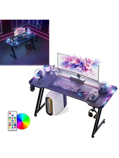 LILIIN Gaming Computer Bureau Carbon Fiber Surface Stable, M/Z/X Frame, 120cm/140cm/160cm, LED/ out LED, Tafel Ergonomic, Cup Holder Headphone Hook, view 11